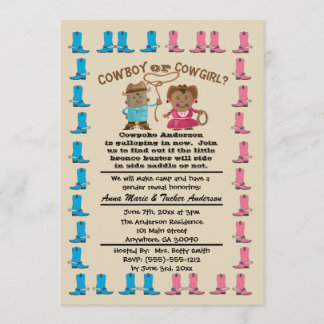 Cowgirl or Cowboy Gender Reveal Party Invitation