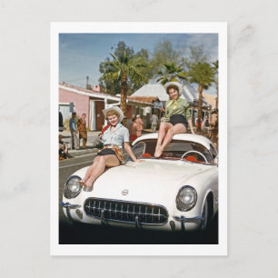 Cowgirl, Parade, Car, Colourful, Retro Postcard