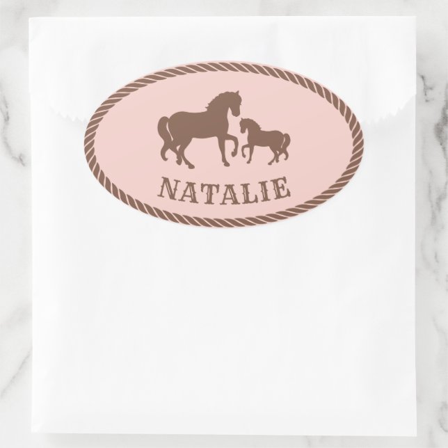 Cowgirl Party | Horse | Personalised Oval Sticker (Bag)