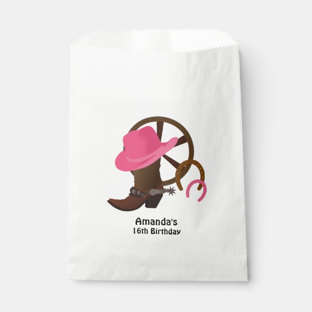 Cowgirl Personalised Birthday Party Favour Bags (Front)