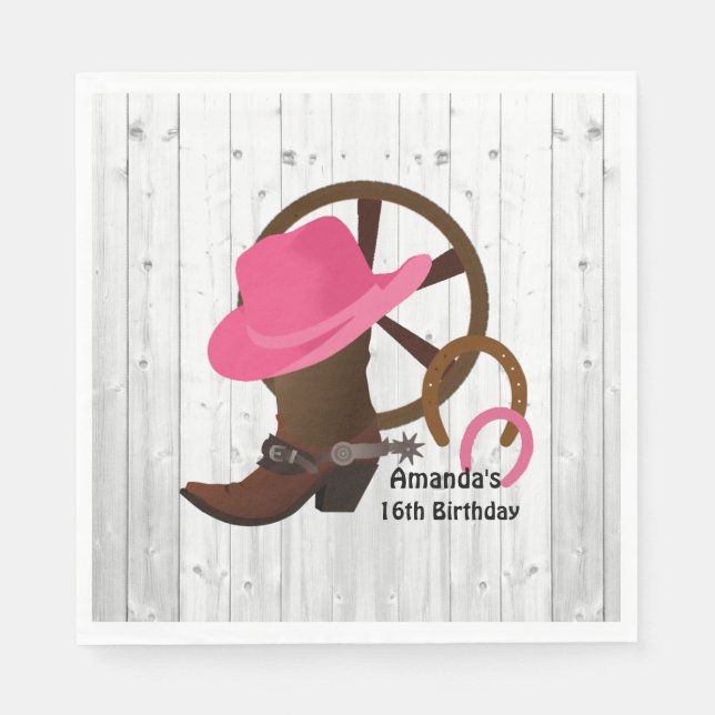 Cowgirl Personalised Birthday Party Rustic Napkin (Front)