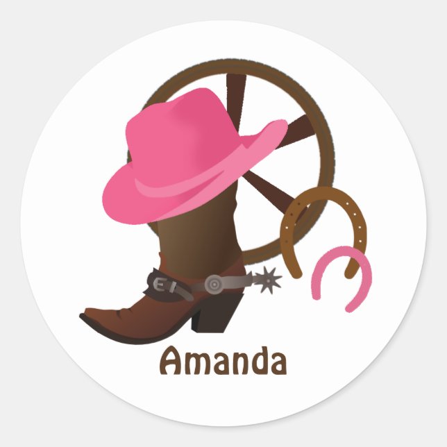 Cowgirl Personalised Classic Round Sticker (Front)