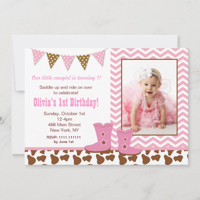 Cowgirl Photo Birthday Invitations (Front)