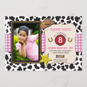 Cowgirl Photo Birthday Party Cow Girl Pink Invite