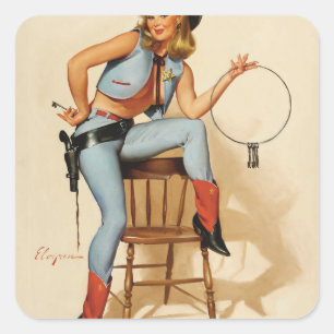 Cowgirl Pin-up Girl Square Sticker