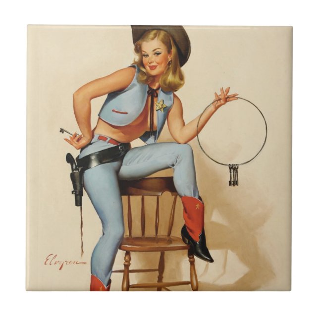 Cowgirl Pin-up Girl Tile (Front)