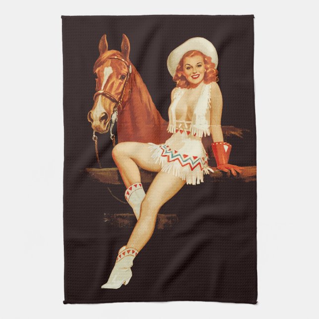 Cowgirl Pin-Up                                     Tea Towel (Vertical)