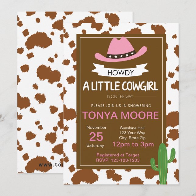 Cowgirl Pink Baby Shower Invitation (Front/Back)