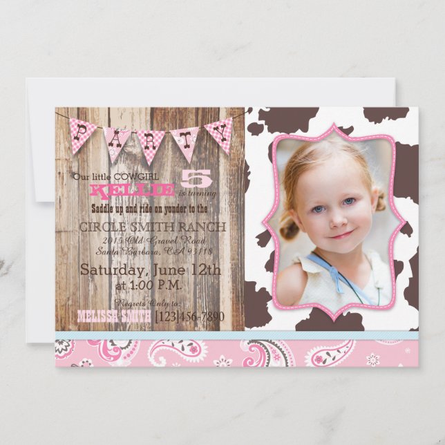 Cowgirl Pink Bandanna Western Theme Birthday Invitation (Front)