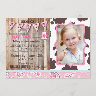 Cowgirl Pink Bandanna Western Theme Birthday Invitation