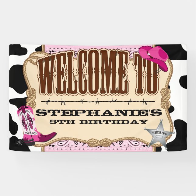 Cowgirl, Pink Birthday, Welcome Banner (Horizontal)