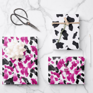 Cowgirl Pink Black White Cow Print Birthday  Wrapping Paper Sheet