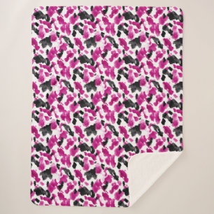 Cowgirl Pink Black White Cow Print   Sherpa Blanket