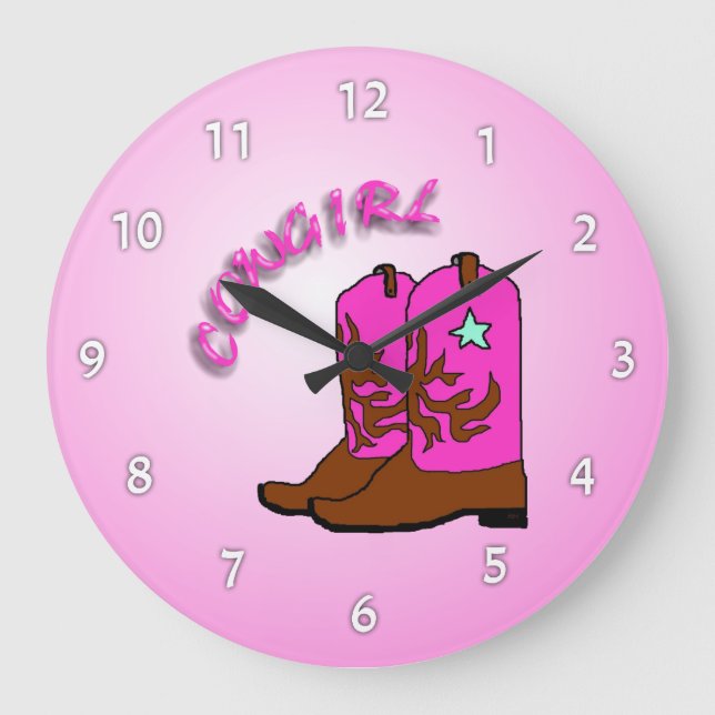 Cowgirl Pink Boots Girl's Bedroom Wall Clock (Front)