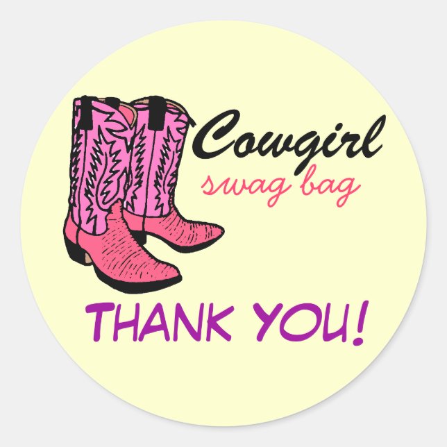 Cowgirl Pink Boots Thank You Classic Round Sticker (Front)