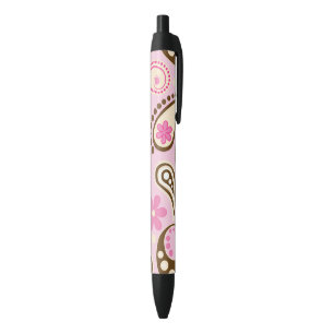 Cowgirl Pink Brown Paisley Flowers Country Texas Black Ink Pen