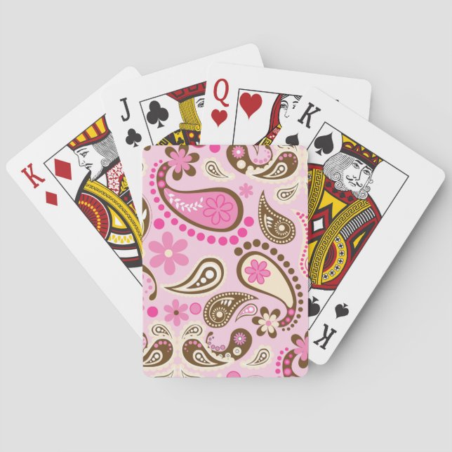 Cowgirl Pink Brown Paisley Flowers Country Texas Playing Cards (Back)