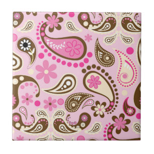 Cowgirl Pink Brown Paisley Flowers Country Texas Tile
