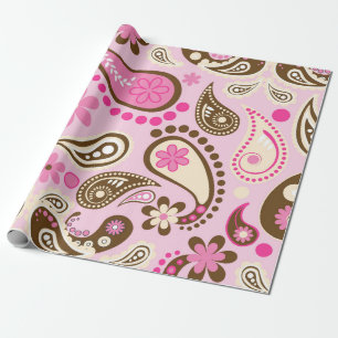 Cowgirl Pink Brown Paisley Flowers Country Texas Wrapping Paper