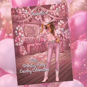 Cowgirl Pink Country Ranch Bar Birthday Party Invitation