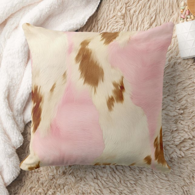 Cowgirl Pink Cream Brown Cowhide  Cushion (Blanket)