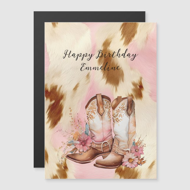 Cowgirl Pink Cream Brown Cowhide Hat & Boots (Front/Back)