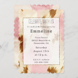 Cowgirl Pink Cream Brown Cowhide Invitation