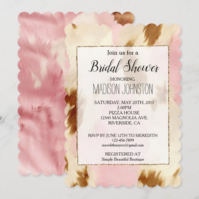 Cowgirl Pink Cream Brown Cowhide  Invitation (Front/Back)