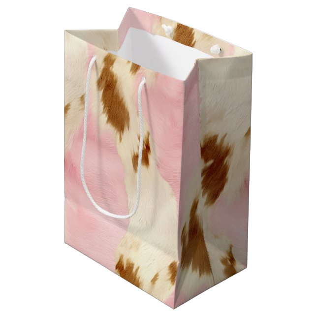 Cowgirl Pink Cream Brown Cowhide  Medium Gift Bag (Front Angled)