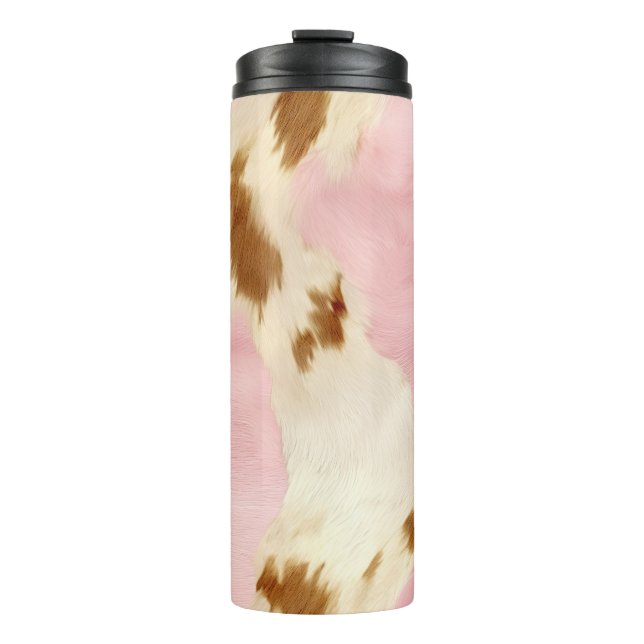 Cowgirl Pink Cream Brown Cowhide  Thermal Tumbler (Front)