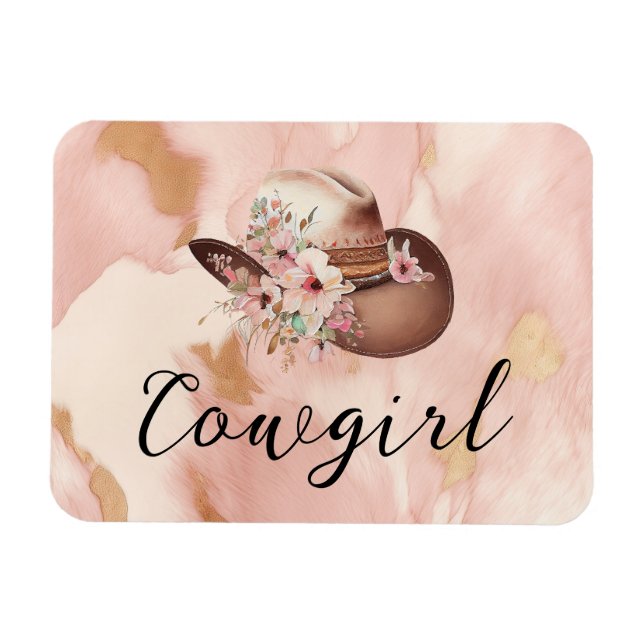 Cowgirl Pink Cream Brown Gold Cowhide  Magnet (Horizontal)
