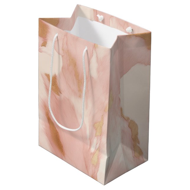 Cowgirl Pink Cream Brown Gold Cowhide  Medium Gift Bag (Front Angled)