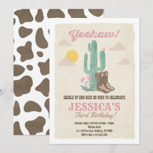 Cowgirl Pink First Rodeo Birthday Party Invitation