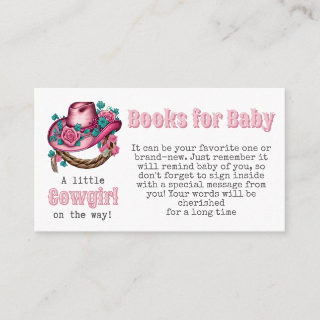 Cowgirl Pink Floral Book for Baby Shower Game Enclosure Card (Front)