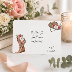 COWGIRL PINK FLORAL BRIDAL SHOWER THANK YOU CARD