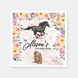 Cowgirl Pink Floral Horse Birthday Girl Napkin