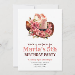 Cowgirl Pink Hat Rodeo Western Birthday  Invitation