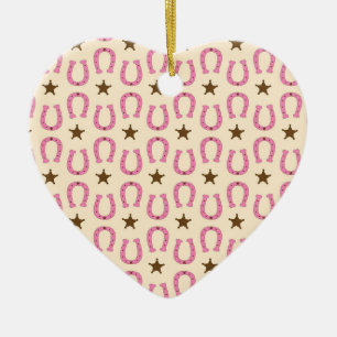 Cowgirl Pink Horseshoe Sheriff Star Country Texas Ceramic Tree Decoration