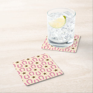 Cowgirl Pink Horseshoe Sheriff Star Country Texas Square Paper Coaster