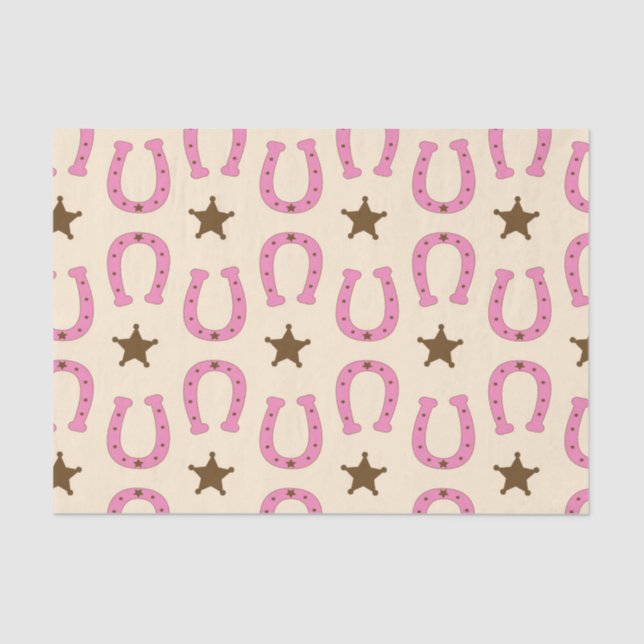 Cowgirl Pink Horseshoe Sheriff Star Country Texas Tissue Paper (Front)