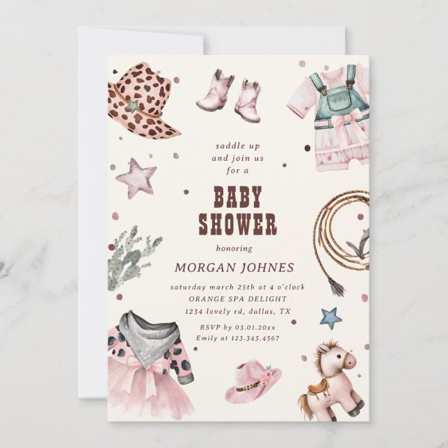 Cowgirl Pink Western Rodeo Baby Shower Invitation (Front)