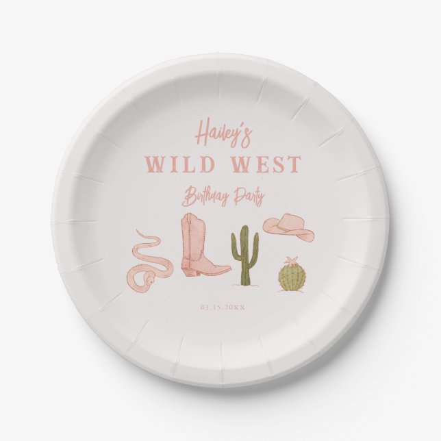 Cowgirl Pink Wild West Birthday Party Paper Plate (Front)