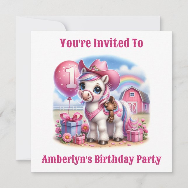 Cowgirl Pony 1-Year-Old Birthday Invitation (Front)