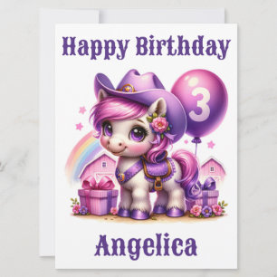 Cowgirl Pony 3-Year-Old Birthday Card
