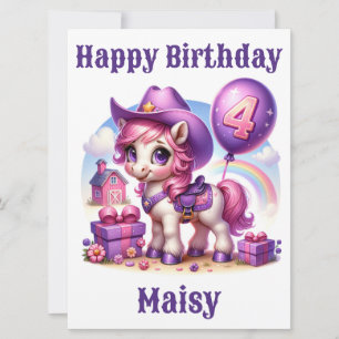 Cowgirl Pony 4-Year-Old Birthday Card