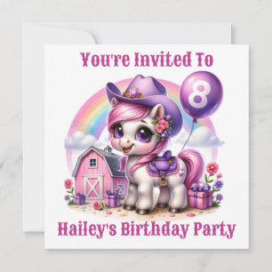 Cowgirl Pony 8-Year-Old Birthday Invitation