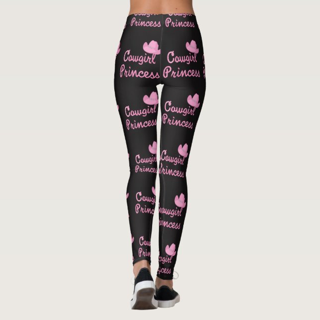Cowgirl Princess Rope Text With Pink Hat Leggings (Back)