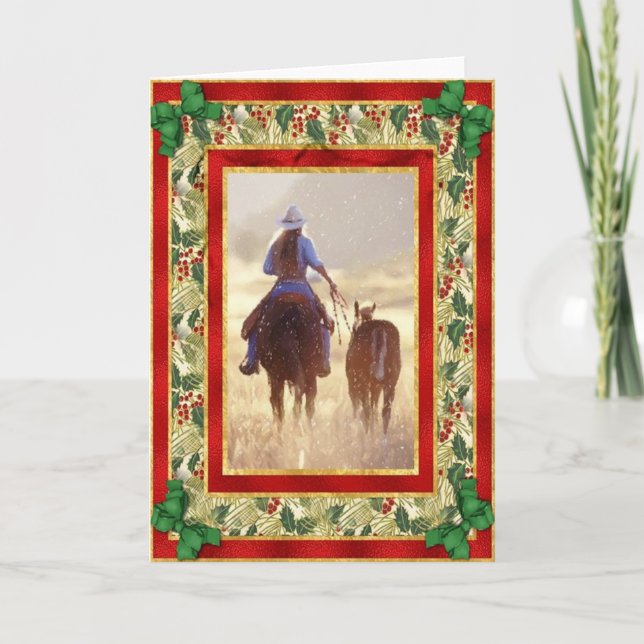 Cowgirl Quarter Horse Blank Christmas Card (Front)