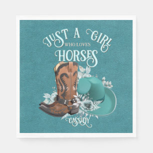 Cowgirl quote turquoise leather cowboy boots hat napkin