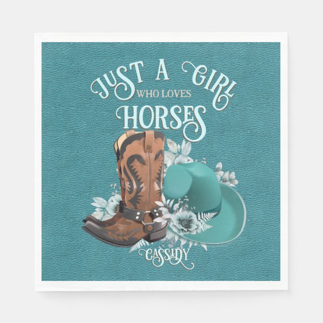 Cowgirl quote turquoise leather cowboy boots hat napkin (Front)